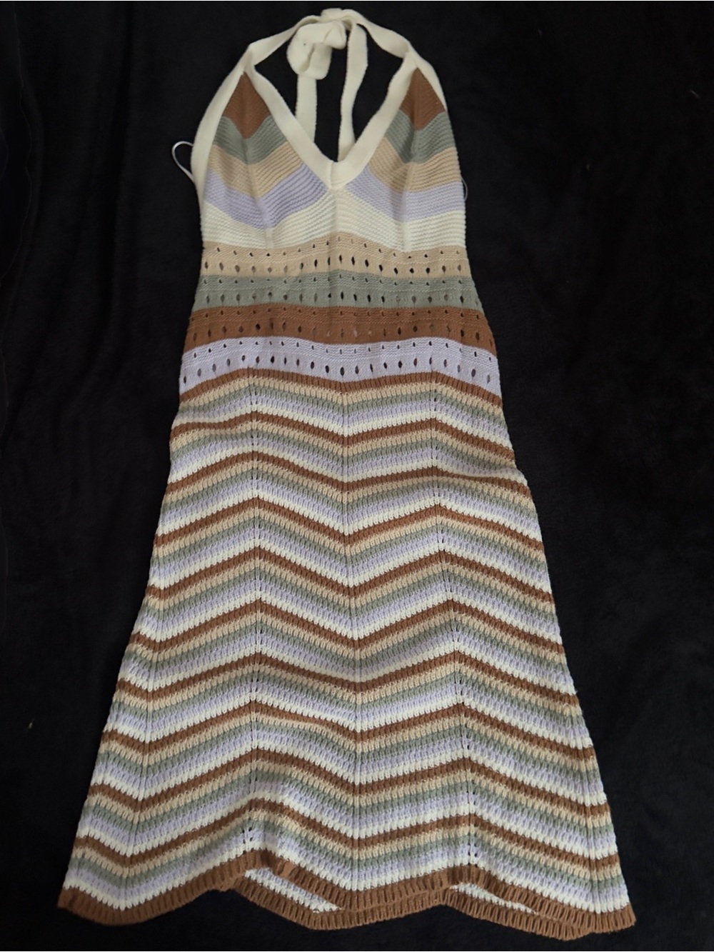 Pink Rose Backless Halter Knit Dress in Cream, Brown and Sage